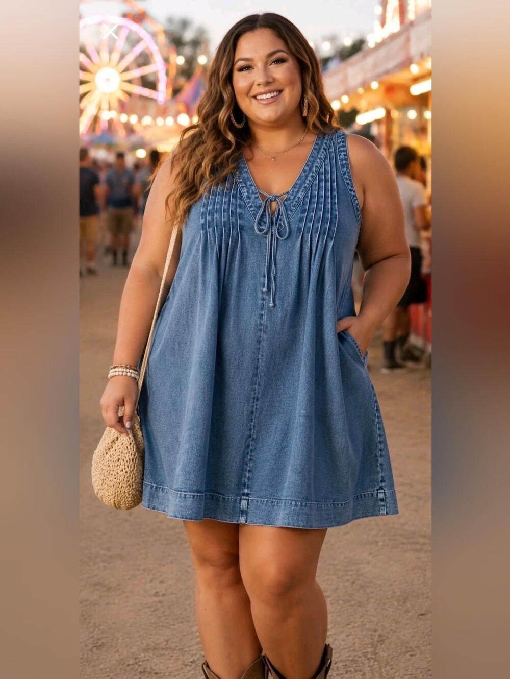Heimish Sleeveless Denim Wash Mini Dress with Pockets – Size 1X NWT